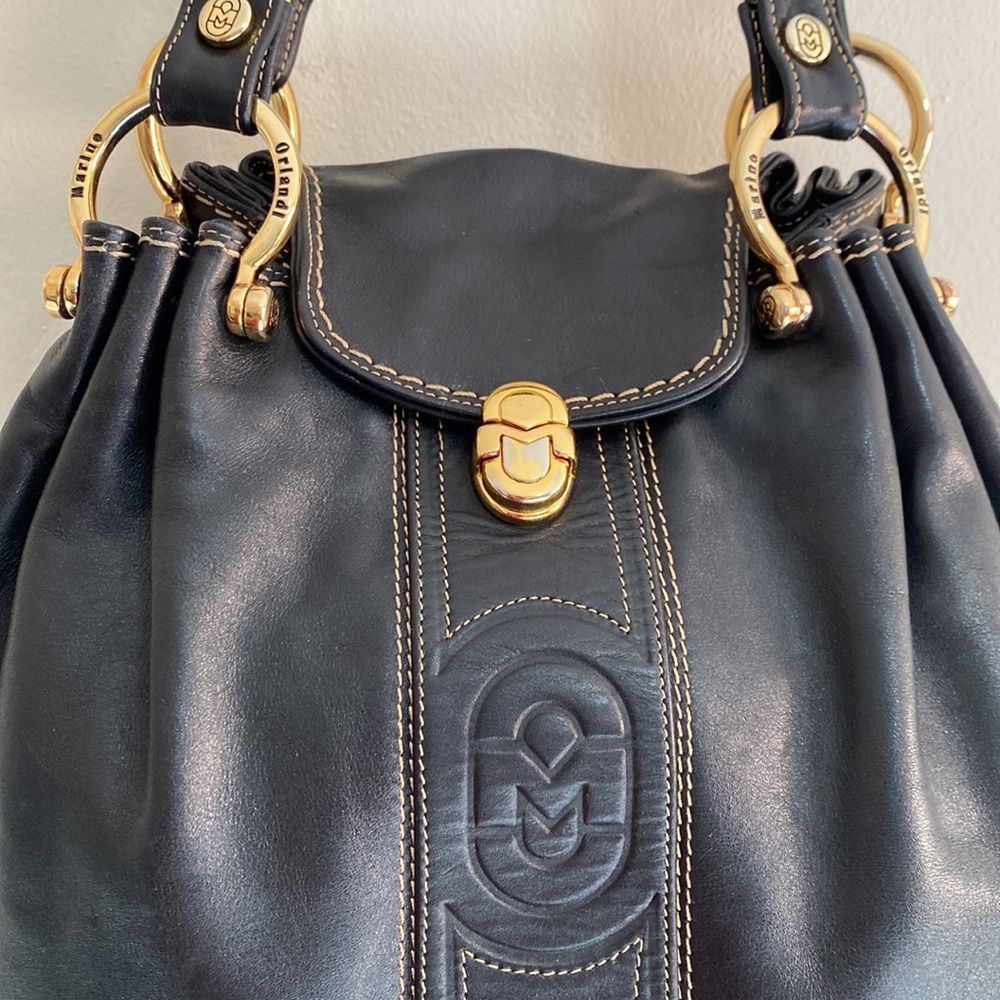 Marino Orlandi Black Soft Leather Shoulder Tote Bag Purse - Picture 3 of 16